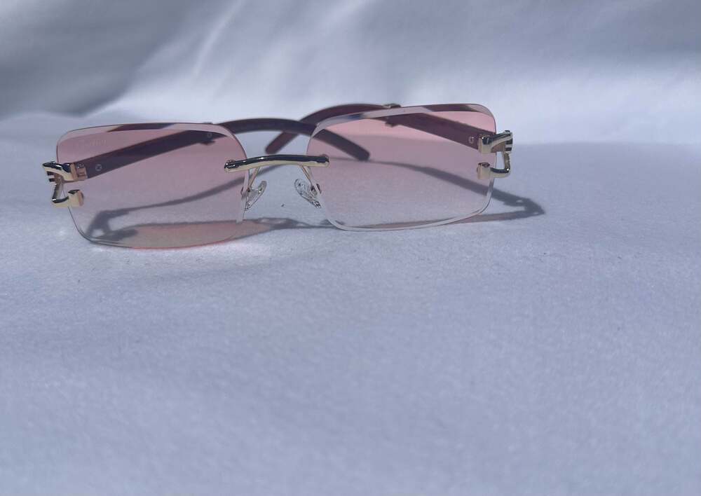 Cartier Rimless Rectangular Sunglasses with Pink Gradient Lenses and Gold Panthe